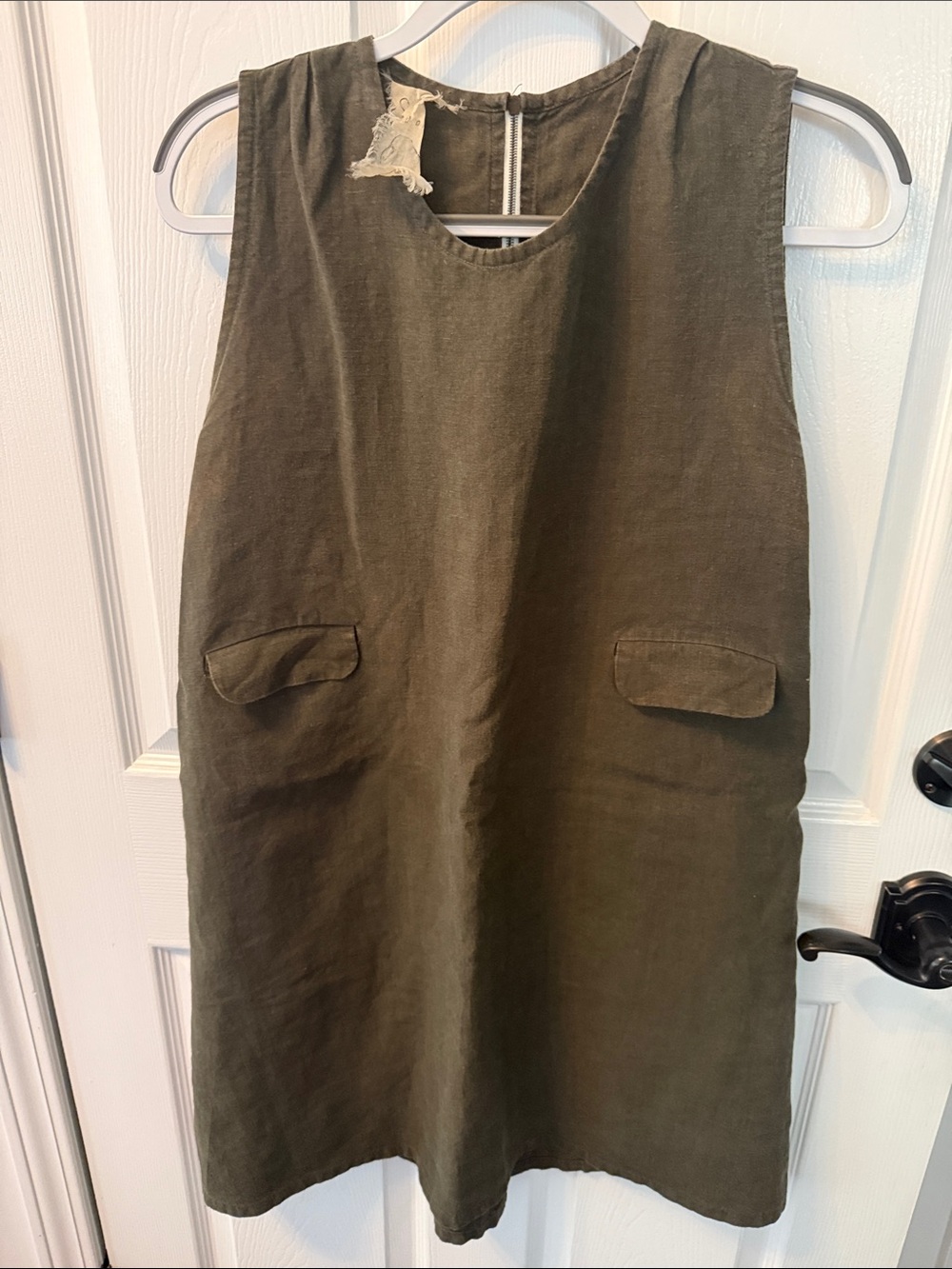 Shoshanna Olive Green Sleeveless Linen Shift.  Tag is cut but is m/l